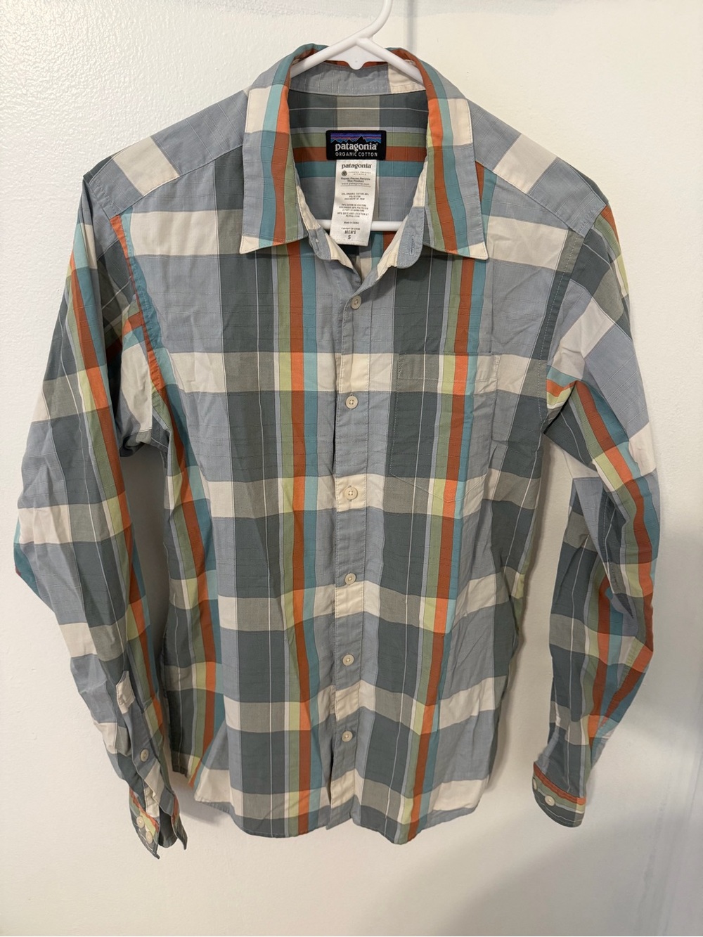 Patagonia Men’s Plaid Button-Down Shirt - Blue, Green, Orange, Cream